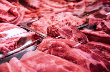 Much of red and raw meat in a meat grocery